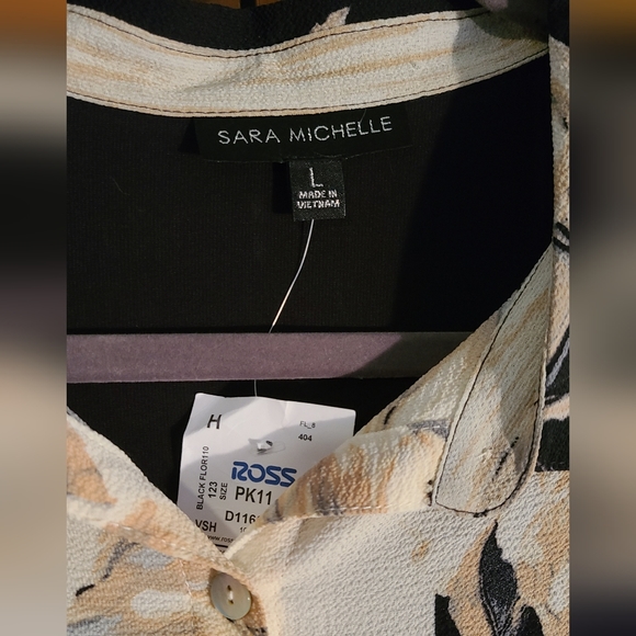 Sara Michelle Black & Tan Button Floral Blouse L - Picture 6 of 7